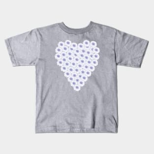 Periwinkle Blue and White Floral Heart Valentines Day Kids T-Shirt